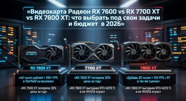 Видеокарта Радеон RX 7600 vs RX 7700 XT vs RX 7800 XT: что выбрать: что выбрать под свои задачи и бюджет в 2026